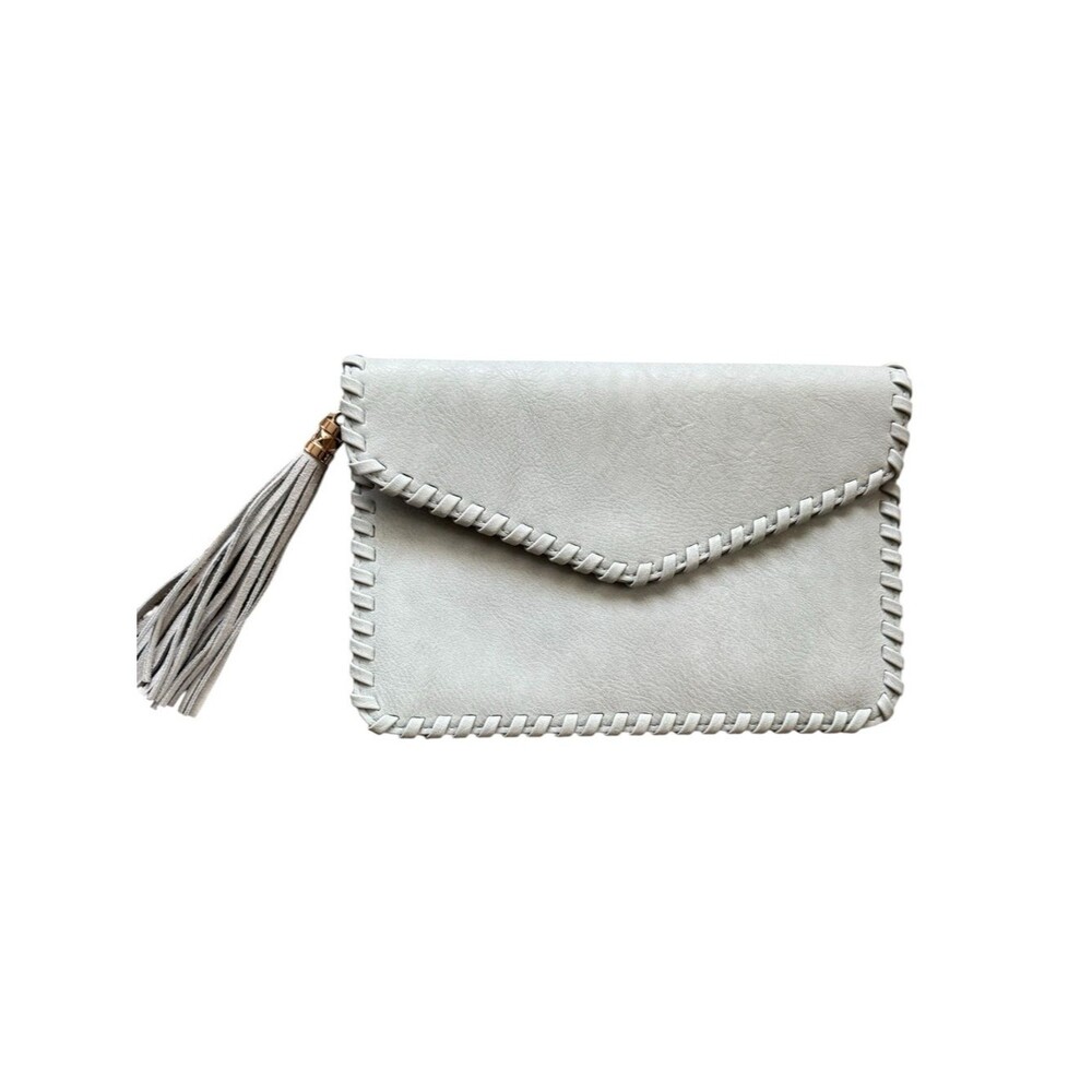 Moda Luxe Light Blue Gray Envelope Clutch with Tassel